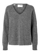 Selected Femme Slflulu New Ls Knit V-Neck B Noos Grå