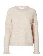 Selected Femme Slflulu Ls Knit Frill Cuff O-Neck Noos Kräm