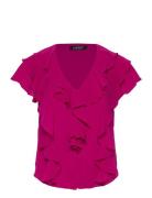 Lauren Ralph Lauren Ruffle-Trim Crinkle Georgette Blouse Rosa