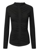 Rabens Sal R Jeeva - Wool Jersey Gathered Top Svart