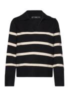 Mango Striped Polo-Neck Sweater Svart