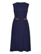 Lauren Ralph Lauren Buckle-Trim Double-Faced Crepe Dress Marinblå