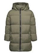 Mango Quilted Long Coat Khaki Green