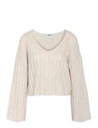 NOISY MAY Nmnina L/S V-Neck Crop Knit Fwd S* Kräm