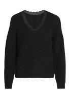 Vila Vilou Rev V-Neck L/S Lace Knit Top -Noos Svart