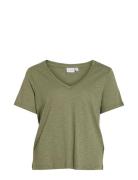 Vila Vinova V-Neck S/S Top-Noos Khaki Green