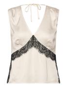 French Connection Ennis Satin Lace Top Kräm