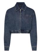 Bardot Crop Bomber Denim Jacket Blå