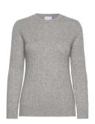 Davida Cashmere O-Neck Cable Sweater Grå