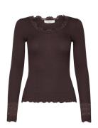 Rosemunde Rwbenita Ls O-Neck Lace T-Shirt Brun