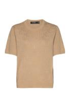 Lauren Ralph Lauren Monogram Jacquard Short-Sleeve Sweater Beige