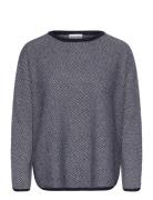 Davida Cashmere Curved Herringb Sweater Marinblå