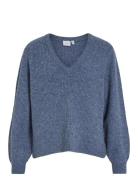 Vila Vibeluna V-Neck Rev L/S Knit Top - Noos Blå