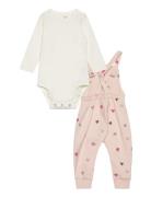 Lindex Set Body Dungeree Hearts Rosa