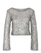 NOISY MAY Nmpaila L/S Net Cropped Bell Sleeve Top Grå