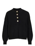 Vila Vialva Highneck L/S Button Knit Top/R Svart