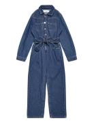 Mango Long Denim Jumpsuit Blå