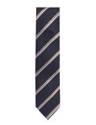 Lindbergh Black Polyester Tie With Stripe 7 Cm Marinblå