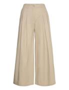 Mango Cotton Pleated Trousers Beige