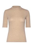 Mango Short Sleeve Knitted T-Shirt Beige