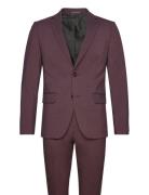 Lindbergh Plain Mens Suit - Normal Lenght Burgundy