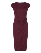 Lauren Ralph Lauren Ring-Trim Jersey Cap-Sleeve Dress Burgundy