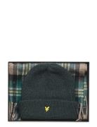 Lyle & Scott Checked Lambswool Scarf And Beanie Set Khaki Green