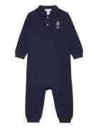 Ralph Lauren Baby Polo Bear Cotton Mesh Polo Coverall Marinblå