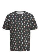 Jack & J S Jjxmas Merry Aop Tee Ss Crew Neck Svart