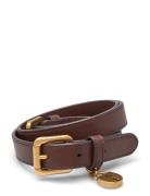 Lauren Ralph Lauren Leather Double-Buckle Skinny Belt Brun