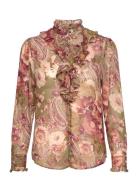 Lauren Ralph Lauren Floral Ruffle-Trim Georgette Blouse Rosa