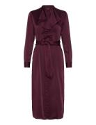 Lauren Ralph Lauren Ruffle-Trim Satin Charmeuse Shirtdress Burgundy