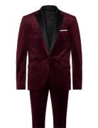 Lindbergh Velvet Tuxedo Suit Burgundy