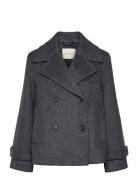 GANT Cropped Herringb Wool Jacket Grå