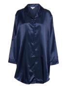 Lady Avenue Satin Long Sleeve Nightshirt Blå