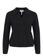 Object Objthess L/S V-Neck Knit Polo Noos Svart