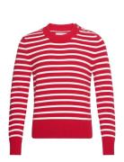 GANT Breton Striped Shiny Cotton C-Neck Röd