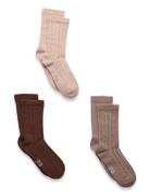 Minymo Wool Socks - Rib 3-Pack Brun