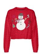 Vero Moda Vmsnowman Cable Ls Short Pullover Xmas Röd