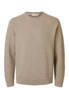 Selected Homme Slhross Ls Knit Structure Crew Neck Noos Beige