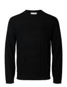 Selected Homme Slhtray Ls Knit Merino Crochet Crewneck Svart