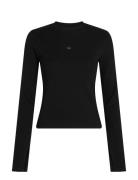 Calvin Klein Jeans Woven Label Rib Ls Top Svart