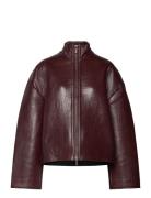 REMAIN Birger Christensen Bonded Leather Jacket Burgundy