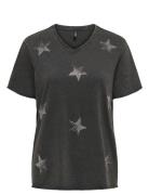 ONLY Onllucy Life Star S/S V-Neck Cs Top Svart