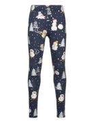 Lindex Leggings Snowman Aop Marinblå