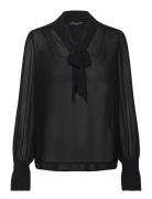 French Connection Eden Ggt Ls Tie Nk Blouse Svart