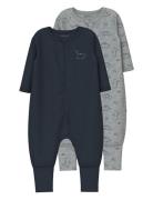 Name It Nbmnightsuit 2P Zip Ff Grey Dino Noos Marinblå