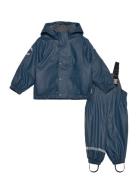 Mikk-line Pu Rain Set W. Fleece/Susp. 104 Rec Marinblå