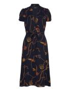 Lauren Ralph Lauren Print Belted Georgette Puff-Sleeve Dress Marinblå