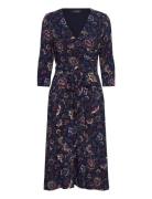 Lauren Ralph Lauren Floral Surplice Stretch Jersey Dress Marinblå